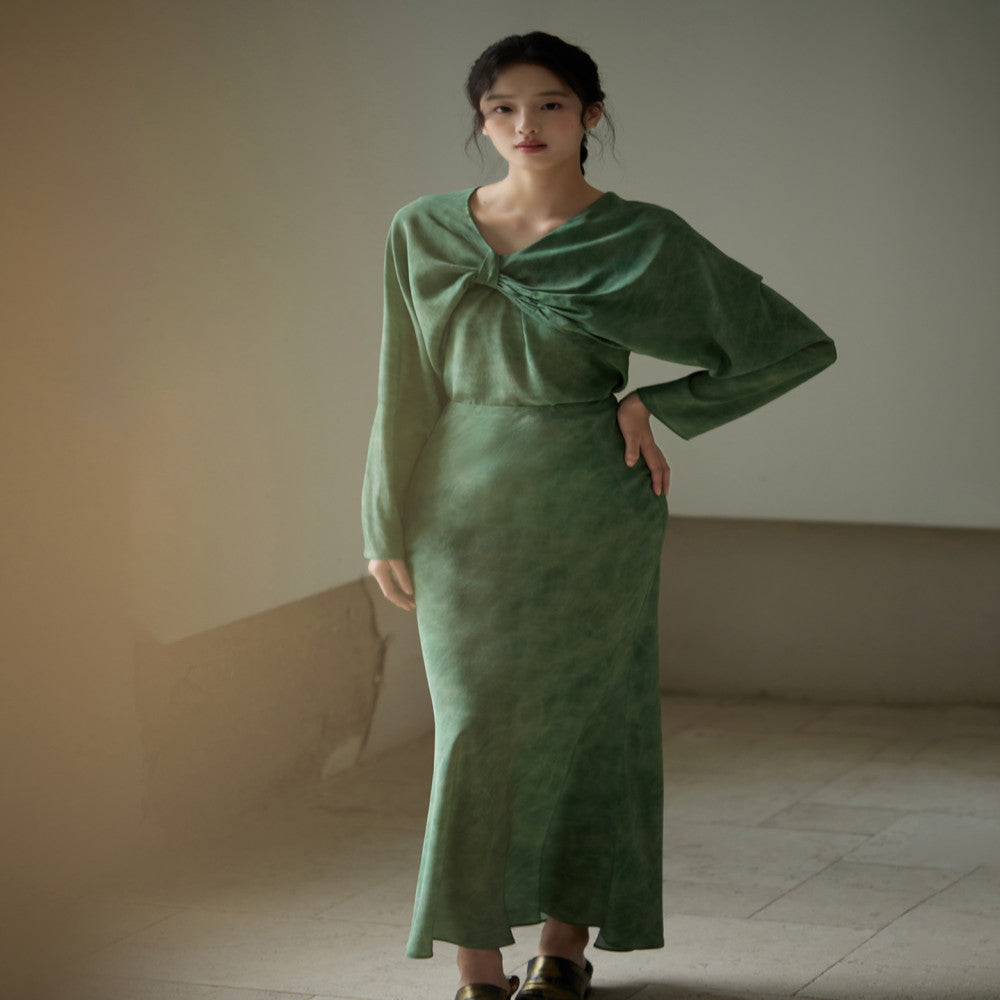 Customized silk double crepe 100 mulberry silk shawl top slanted fish tail half skirt hanging neck top image 19