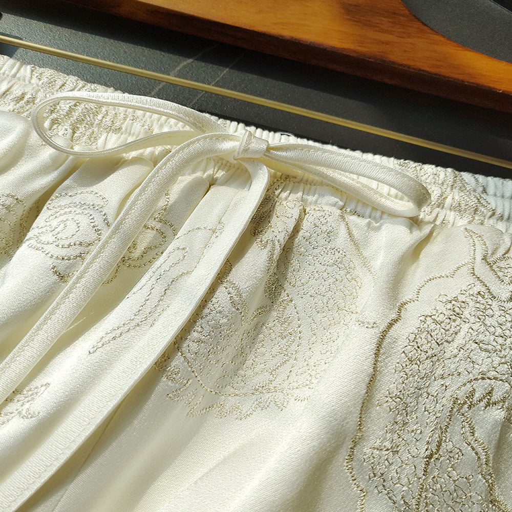 Retro dragon pattern embroidered narrow version wide leg pants for women in winter new Chinese style elastic high waist slimming straight leg casual pants for autumn image 3