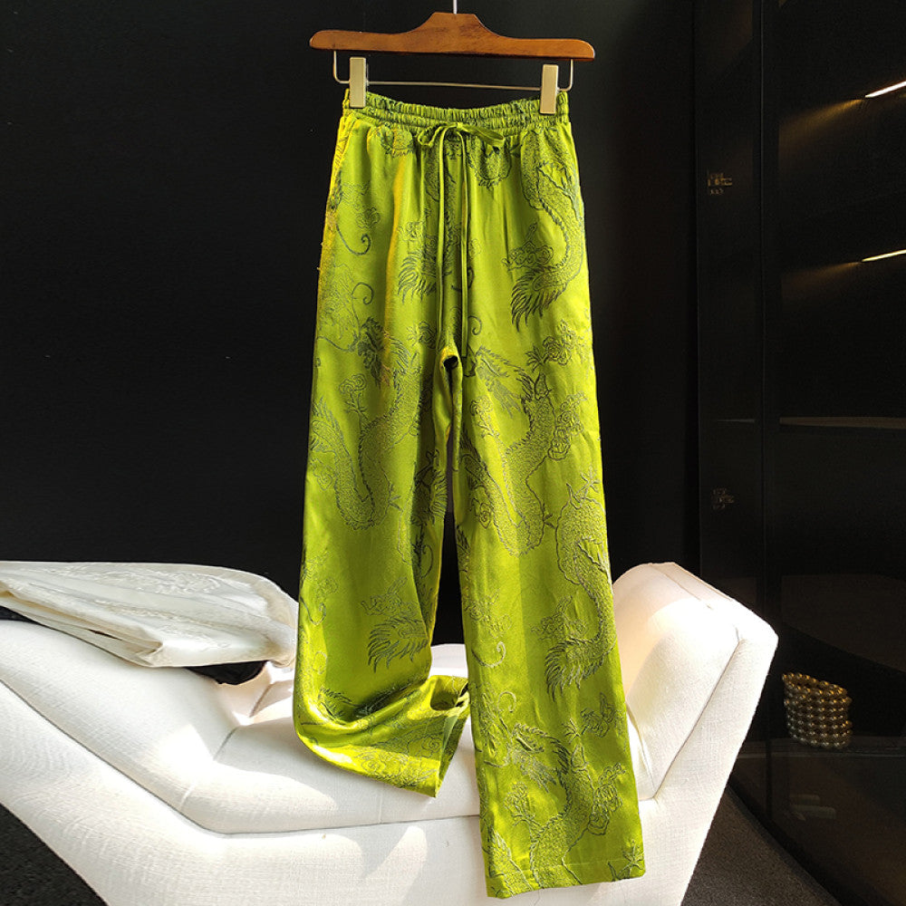 Retro dragon pattern embroidered narrow version wide leg pants for women in winter new Chinese style elastic high waist slimming straight leg casual pants for autumn image 14