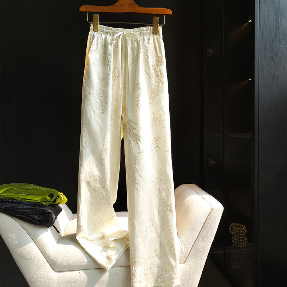 Retro dragon pattern embroidered narrow version wide leg pants for women in winter new Chinese style elastic high waist slimming straight leg casual pants for autumn image 17