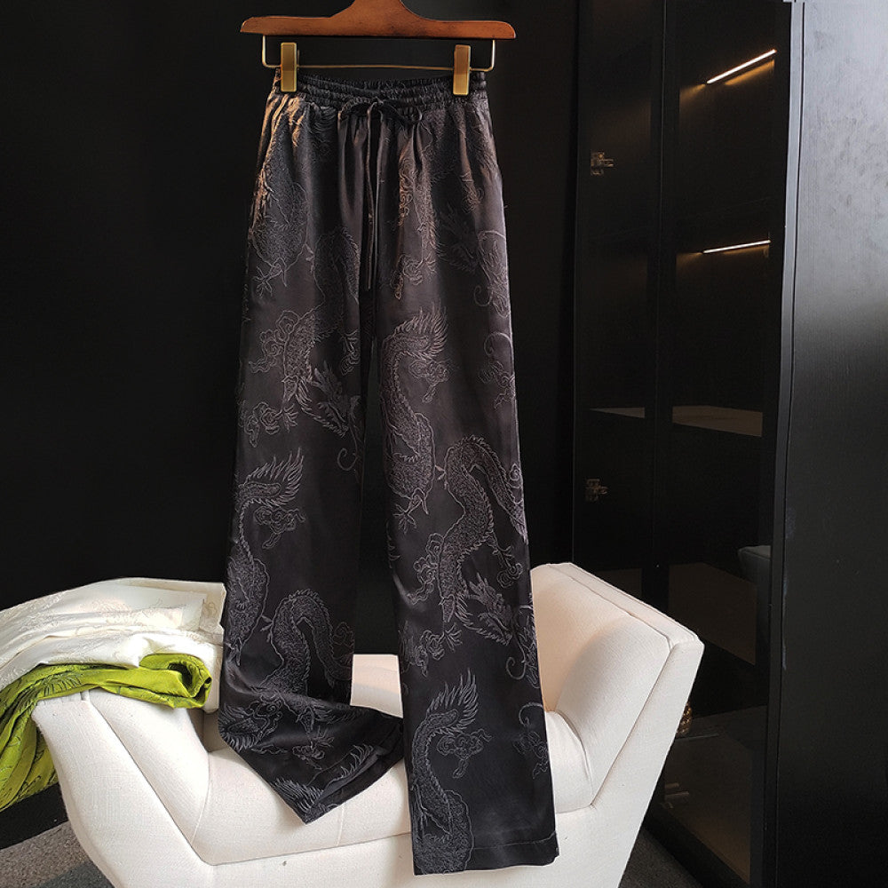 Retro dragon pattern embroidered narrow version wide leg pants for women in winter new Chinese style elastic high waist slimming straight leg casual pants for autumn image 32