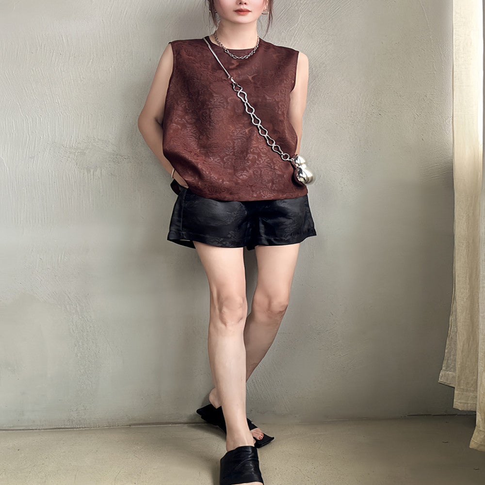 Slow round niche design spring and summer new retro cut flower hollow red ramie red cloud yarn sleeveless T shirt vest top women image 4