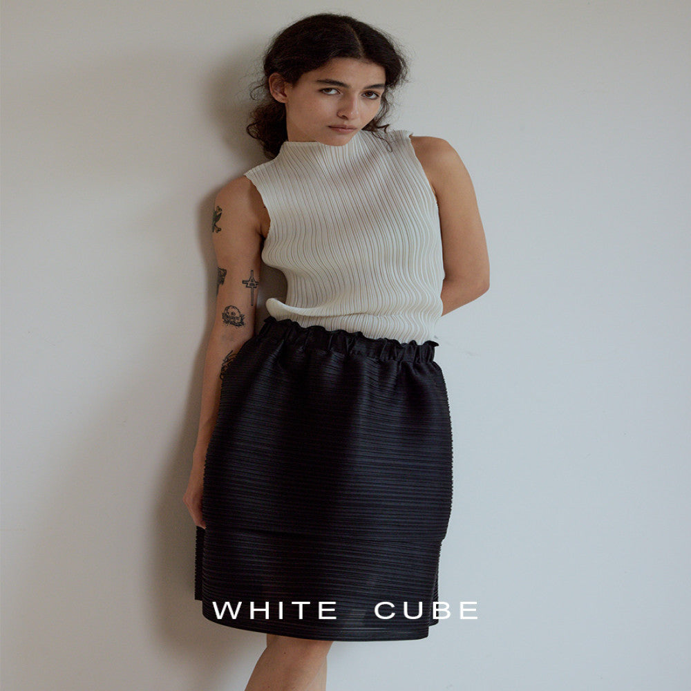 Whitecube fashionable double layer slimming high three house style pleated stand cut irregular flower bud over knee skirt for women image 3