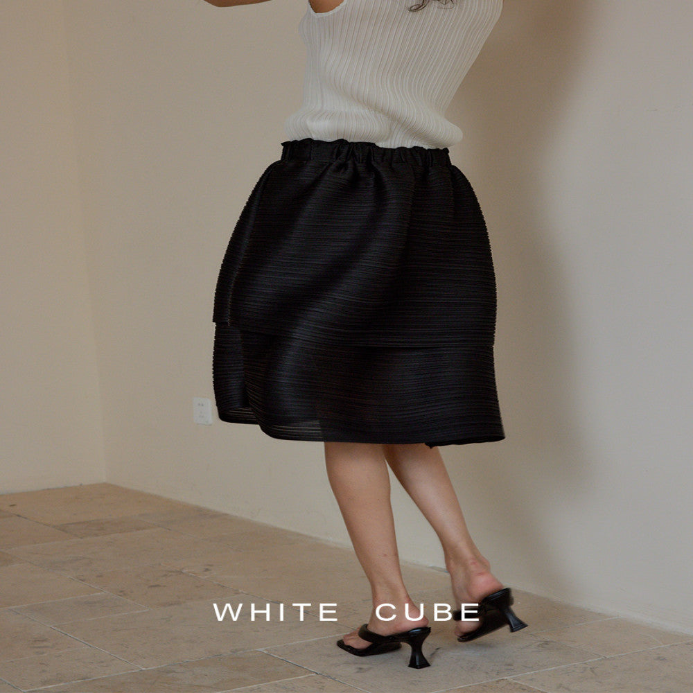 Whitecube fashionable double layer slimming high three house style pleated stand cut irregular flower bud over knee skirt for women image 4