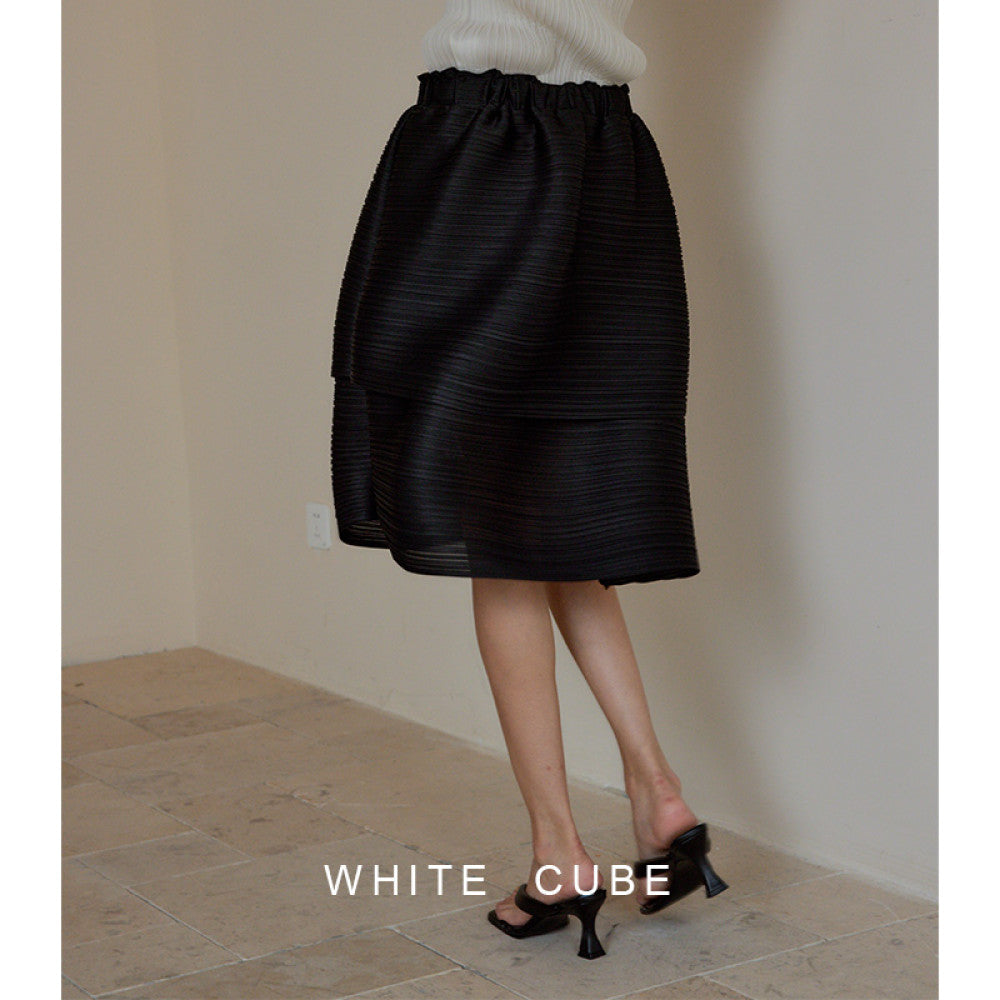 Whitecube fashionable double layer slimming high three house style pleated stand cut irregular flower bud over knee skirt for women image 8