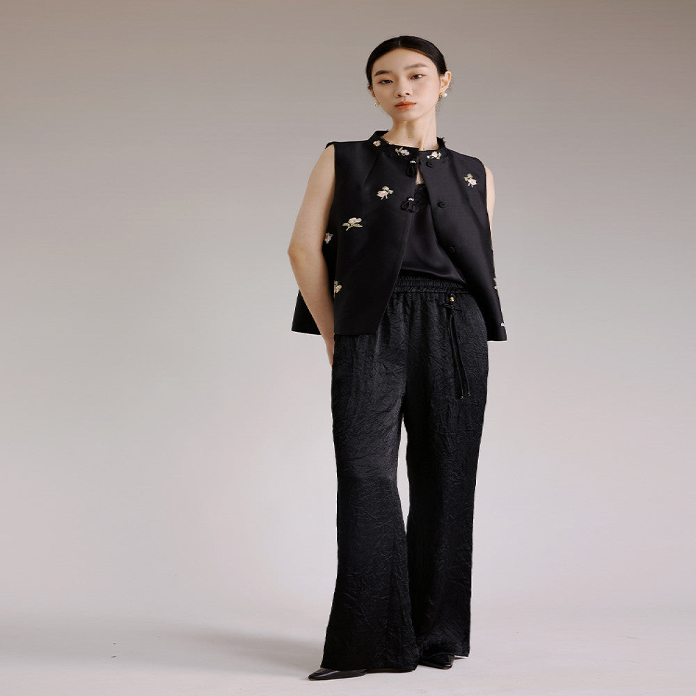 Jiaqi Custom Silk and Wool Texture Heavy Work Positioning High Density Embroidery Embroidered Lace Stand up Collar Chinese Style Fashion Vest image 4