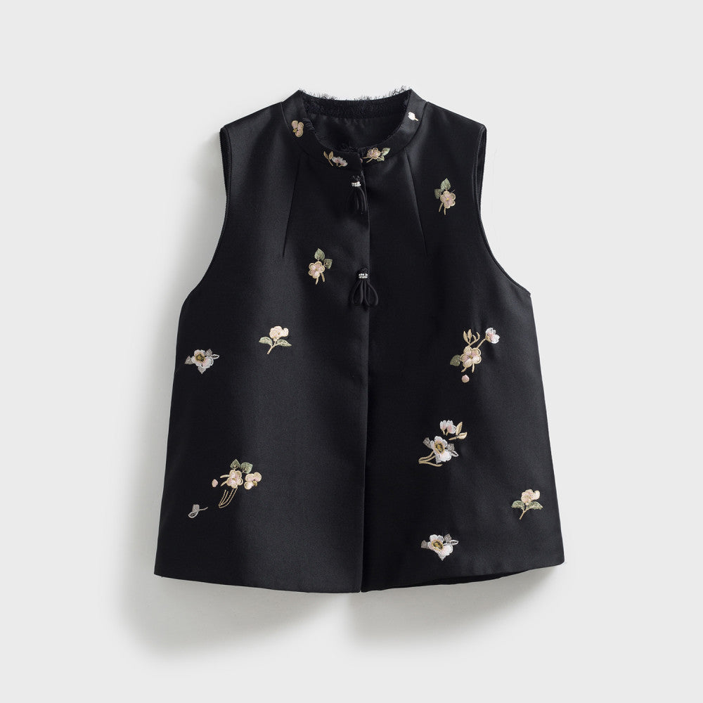 Jiaqi Custom Silk and Wool Texture Heavy Work Positioning High Density Embroidery Embroidered Lace Stand up Collar Chinese Style Fashion Vest image 10