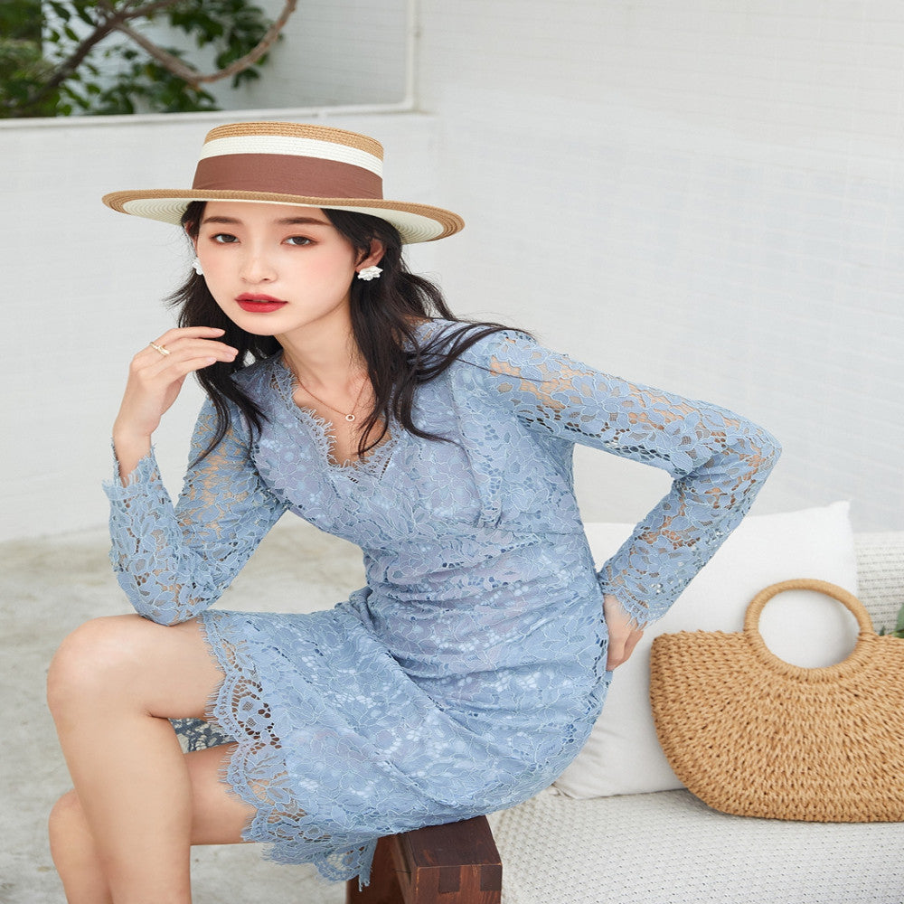 Summer gentle style gray small fragrant style stylish dress 250 socialites niche stunning French lace dress image 2