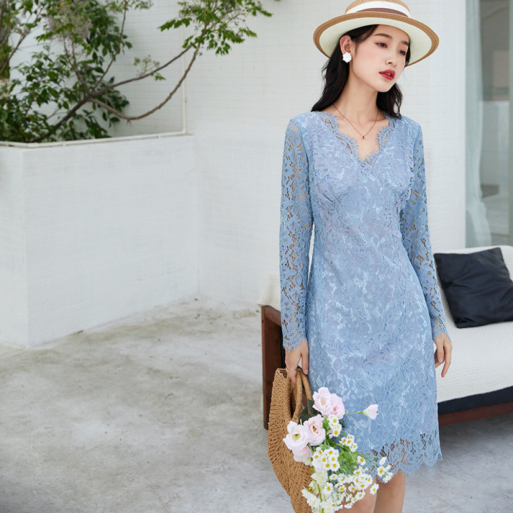 Summer gentle style gray small fragrant style stylish dress 250 socialites niche stunning French lace dress image 15