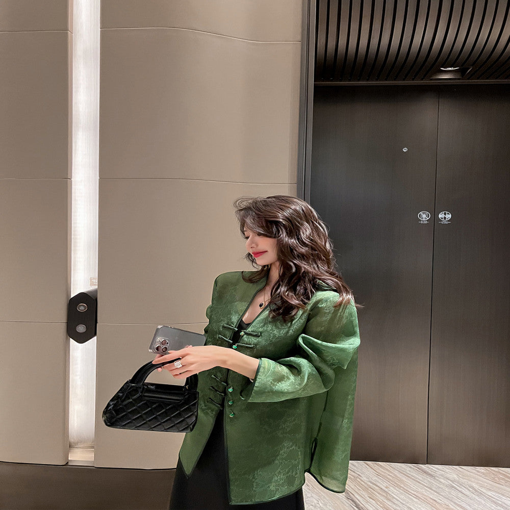 New Chinese style light national style silk sun protection tops women 2025 summer thin loose retro buttoned mulberry silk shirt image 3