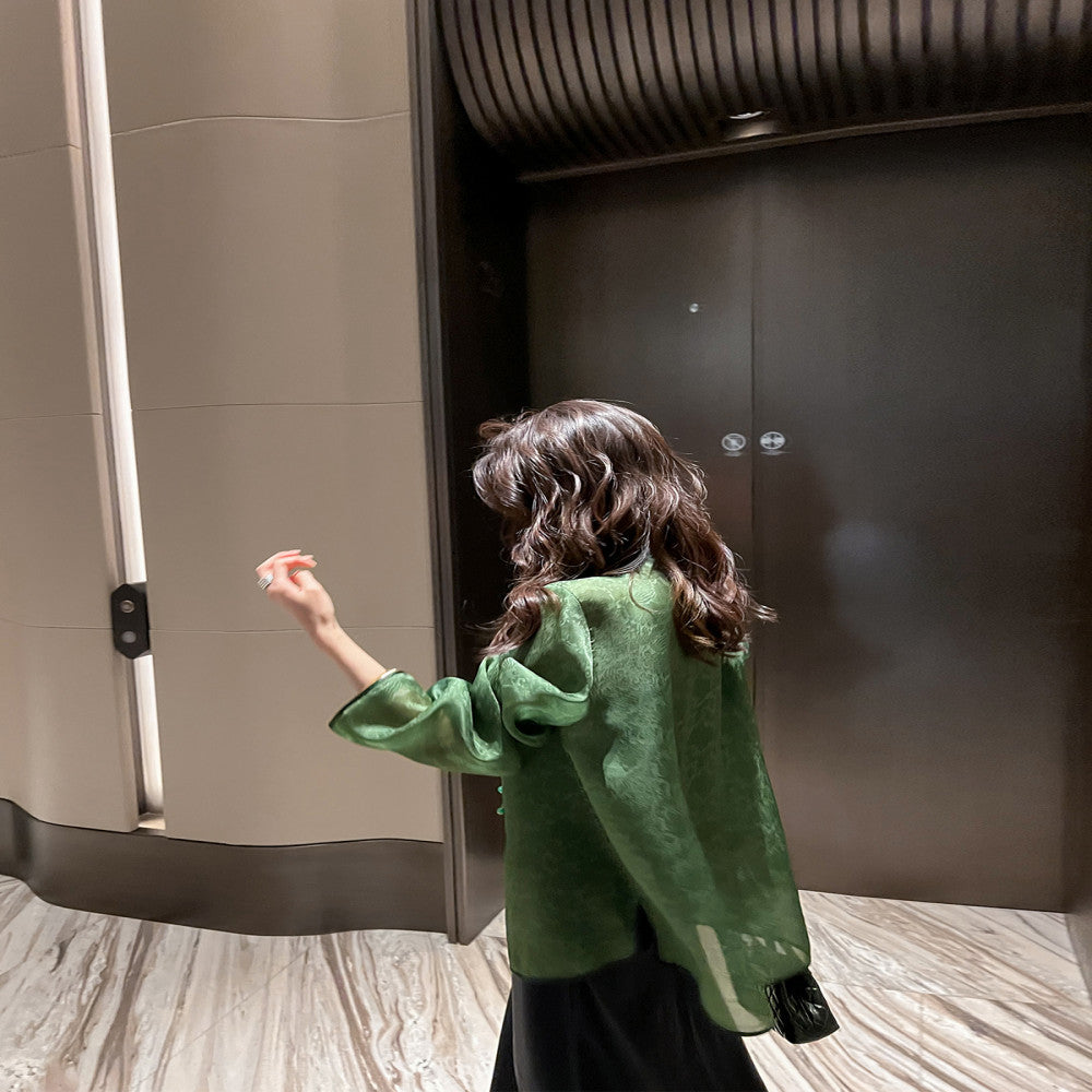 New Chinese style light national style silk sun protection tops women 2025 summer thin loose retro buttoned mulberry silk shirt image 0