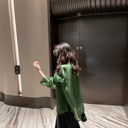 ASAYA3625 Light national style silk summer thin loose retro buttoned mulberry silk shirt