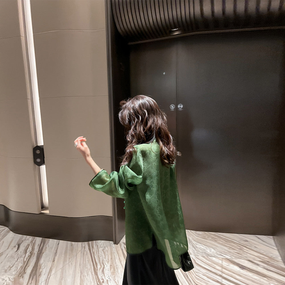 New Chinese style light national style silk sun protection tops women 2025 summer thin loose retro buttoned mulberry silk shirt image 9