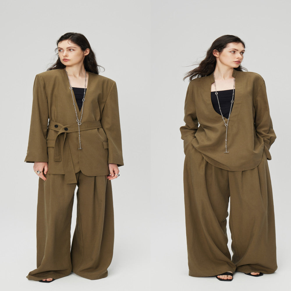 50 off Maihe Koubei Loose pleated Tencel linen suit pants Casual wide leg pants Women s summer thin image 22