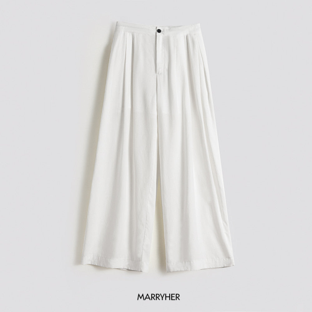 50 off Maihe Koubei Loose pleated Tencel linen suit pants Casual wide leg pants Women s summer thin image 4