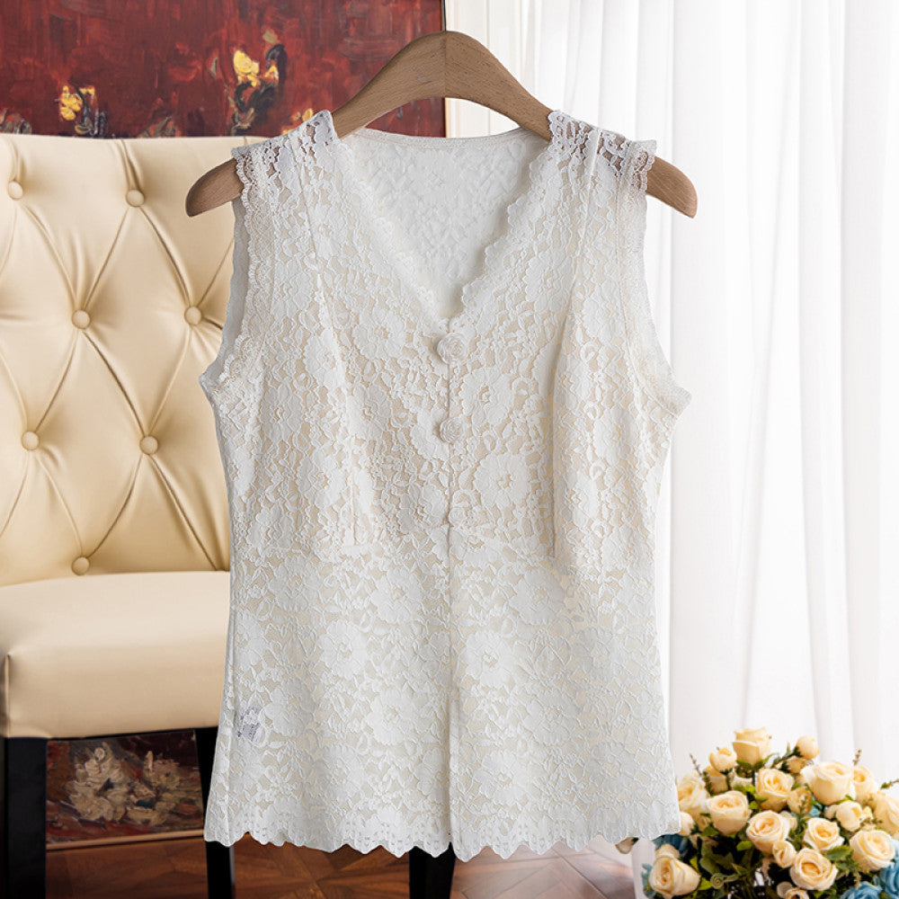 Everything can be worn in all seasons Hollow lace bottom camisole vest for women with V neck perfect for wearing on the outside and on the inside with a beautiful back image 10