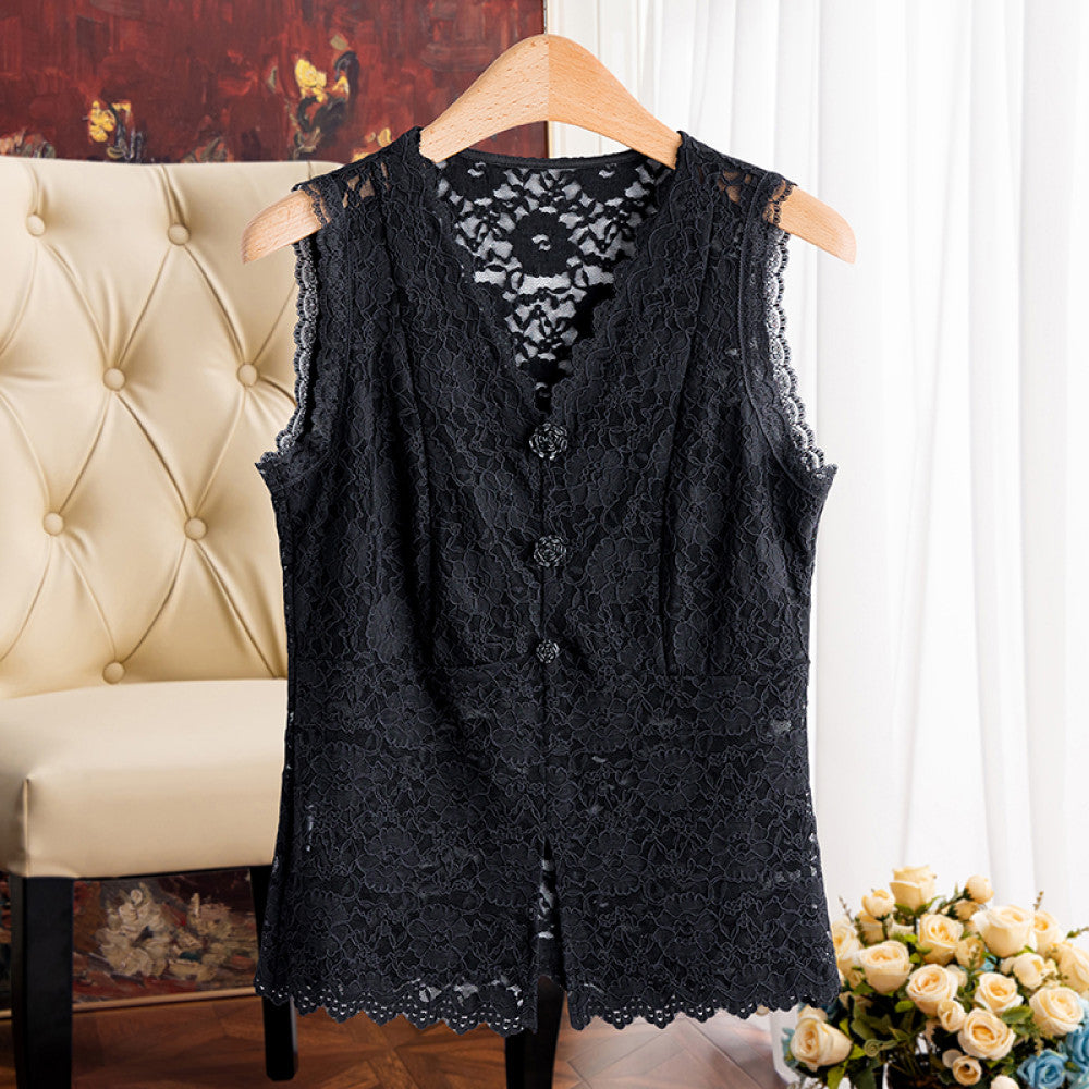 Everything can be worn in all seasons Hollow lace bottom camisole vest for women with V neck perfect for wearing on the outside and on the inside with a beautiful back image 19