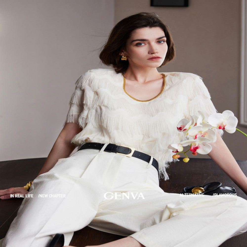 MR 99 Flowing Light Washing Yarn Luxurious and Dynamic Water Wave Pattern Scissors Abundant tassels Eye catching Chain Dress T shirt image 2