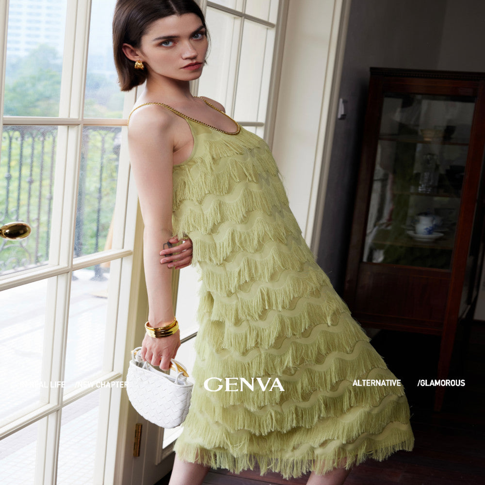 MR 99 Flowing Light Washing Yarn Luxurious and Dynamic Water Wave Pattern Scissors Abundant tassels Eye catching Chain Dress T shirt image 3