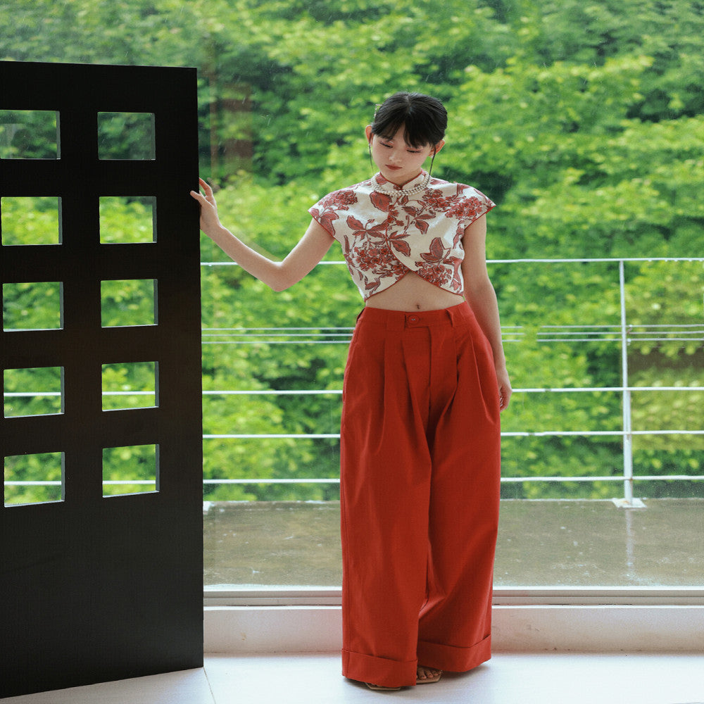 CHARMMY YE 24S S High Waist Persimmon Red Wide Leg Pants Show Height and Legs Longer than Umbilical Pants image 1