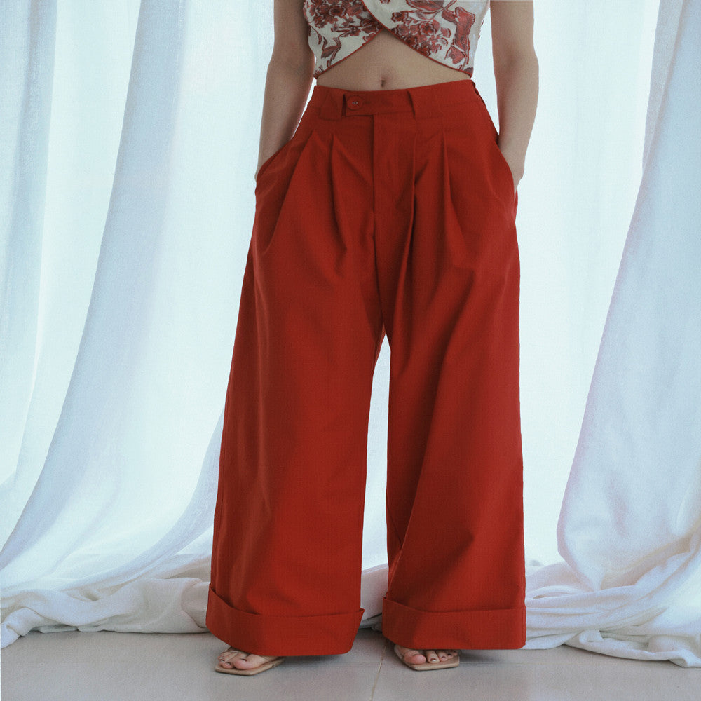 CHARMMY YE 24S S High Waist Persimmon Red Wide Leg Pants Show Height and Legs Longer than Umbilical Pants image 2