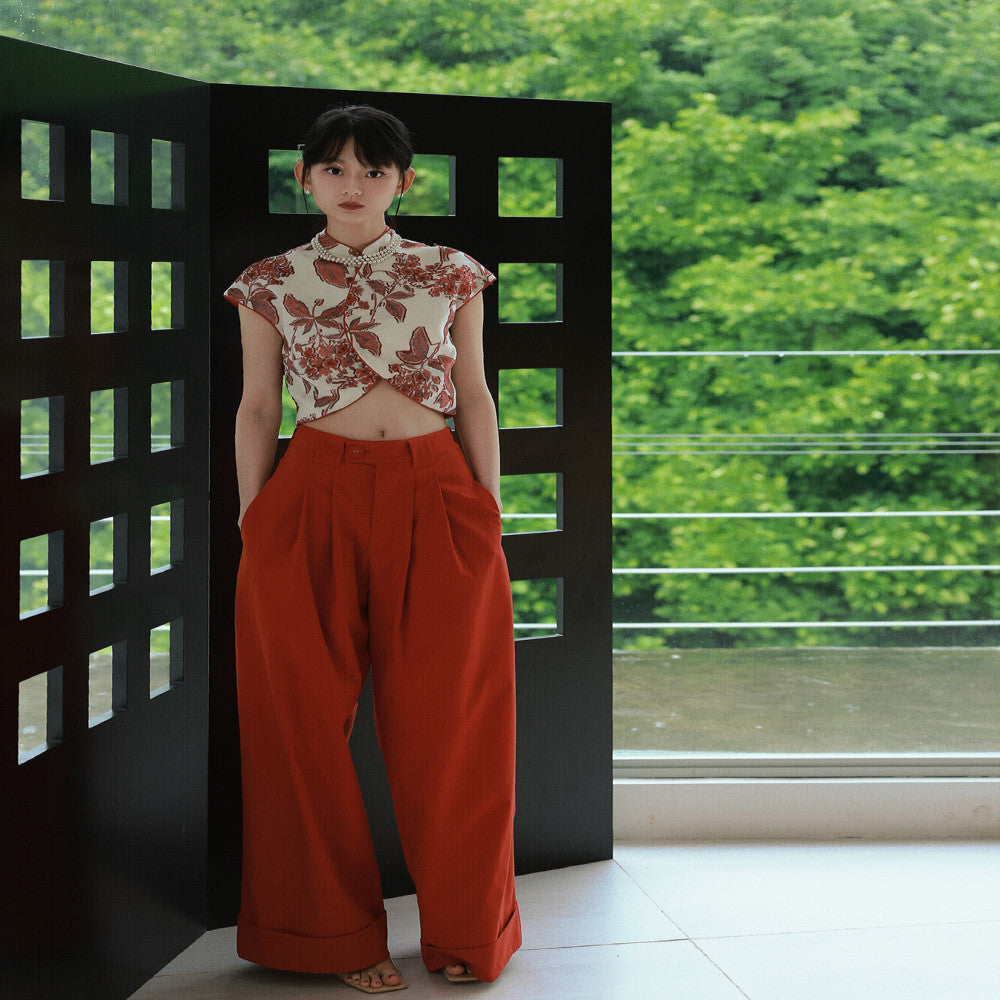 CHARMMY YE 24S S High Waist Persimmon Red Wide Leg Pants Show Height and Legs Longer than Umbilical Pants image 3