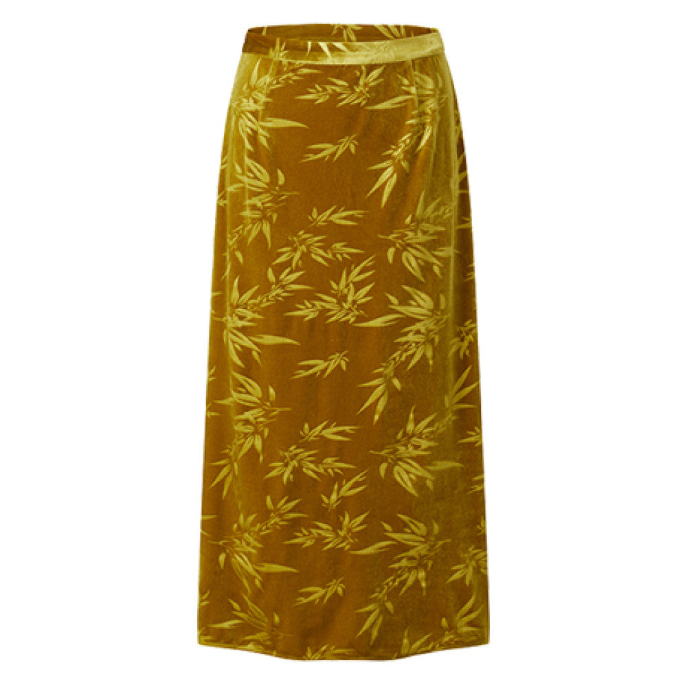 Tang style midi skirt for women made of glass gold velvet with a new Chinese style bamboo leaf pattern design exuding a luxurious and luxurious atmosphere with an ancient charm and a long skirt for sp image 7