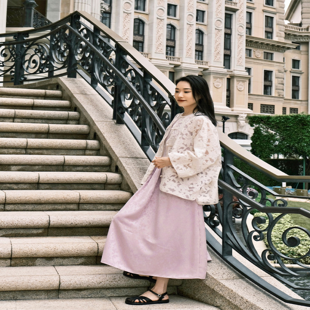 Ting Tang Celebrity Style Jacquard New Chinese Style Jacket Women s Three quarter Sleeve Hollow Button Chinese Style Short Top image 5