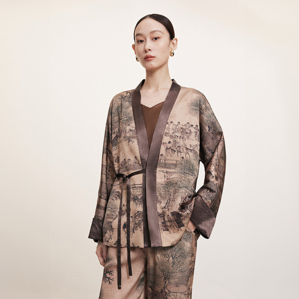 Naive autumn new Chinese style loose V neck lace up top with acetate air conditioning thin jacket for women image 6