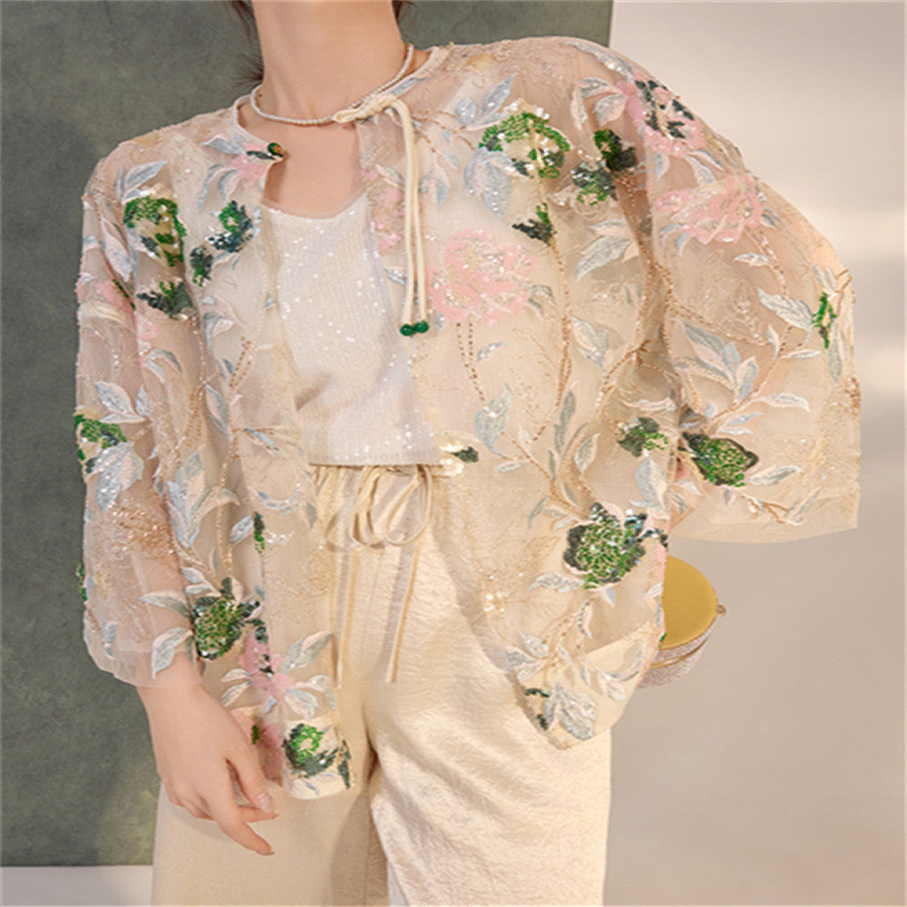 Tang suit Chinese style women s clothing 2025 new spring and summer daily wear retro heavy sequin embroidered top new Chinese style image 2