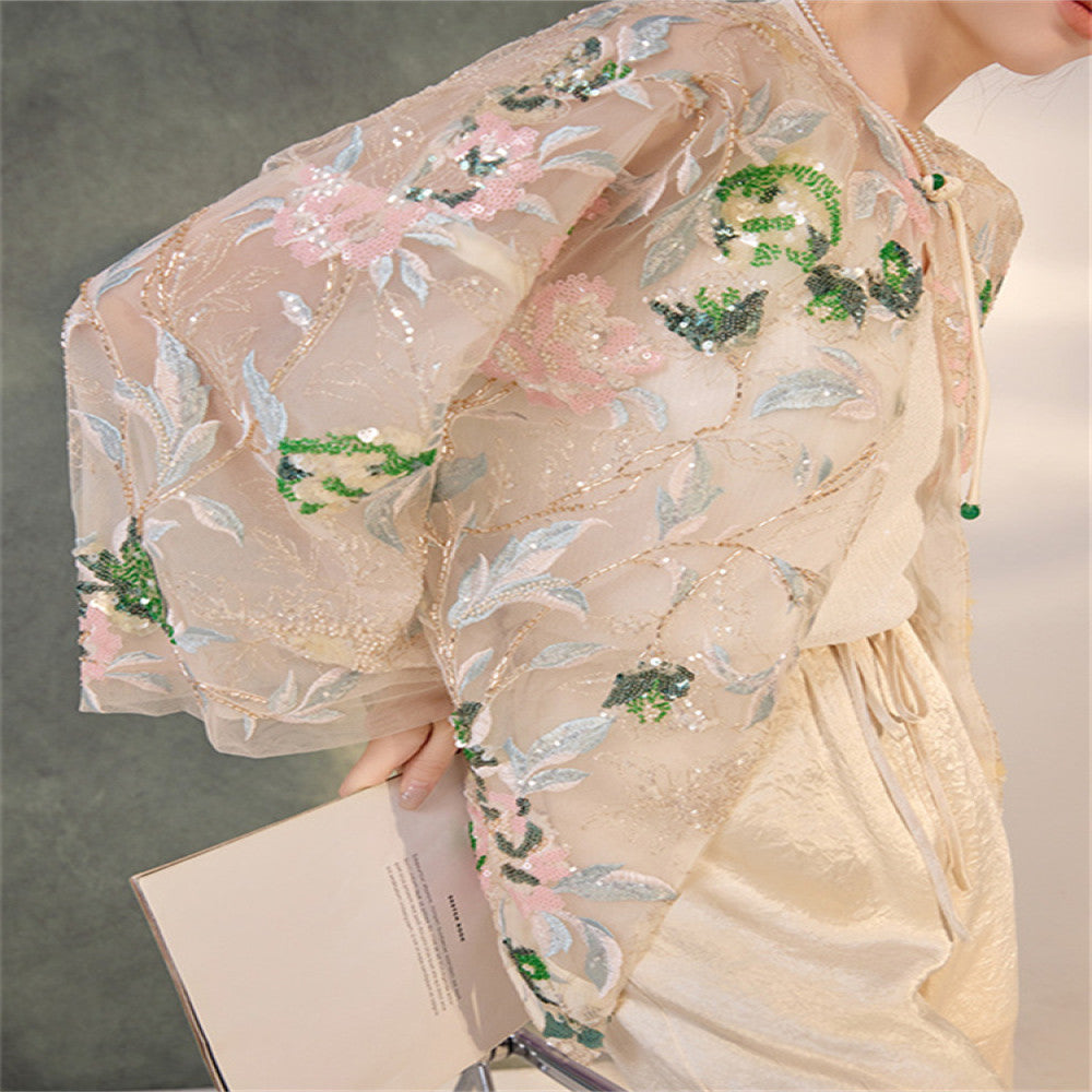 Tang suit Chinese style women s clothing 2025 new spring and summer daily wear retro heavy sequin embroidered top new Chinese style image 4