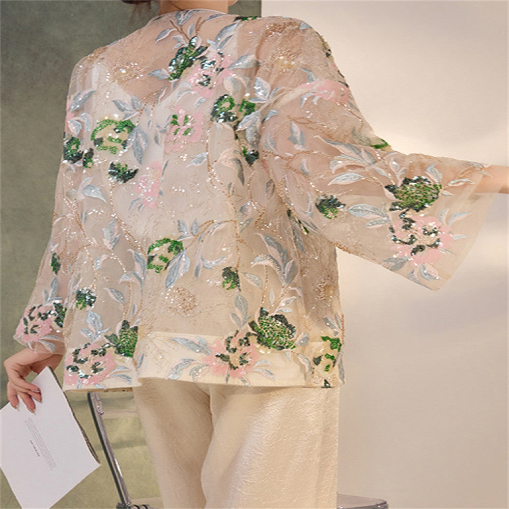 Tang suit Chinese style women s clothing 2025 new spring and summer daily wear retro heavy sequin embroidered top new Chinese style image 5