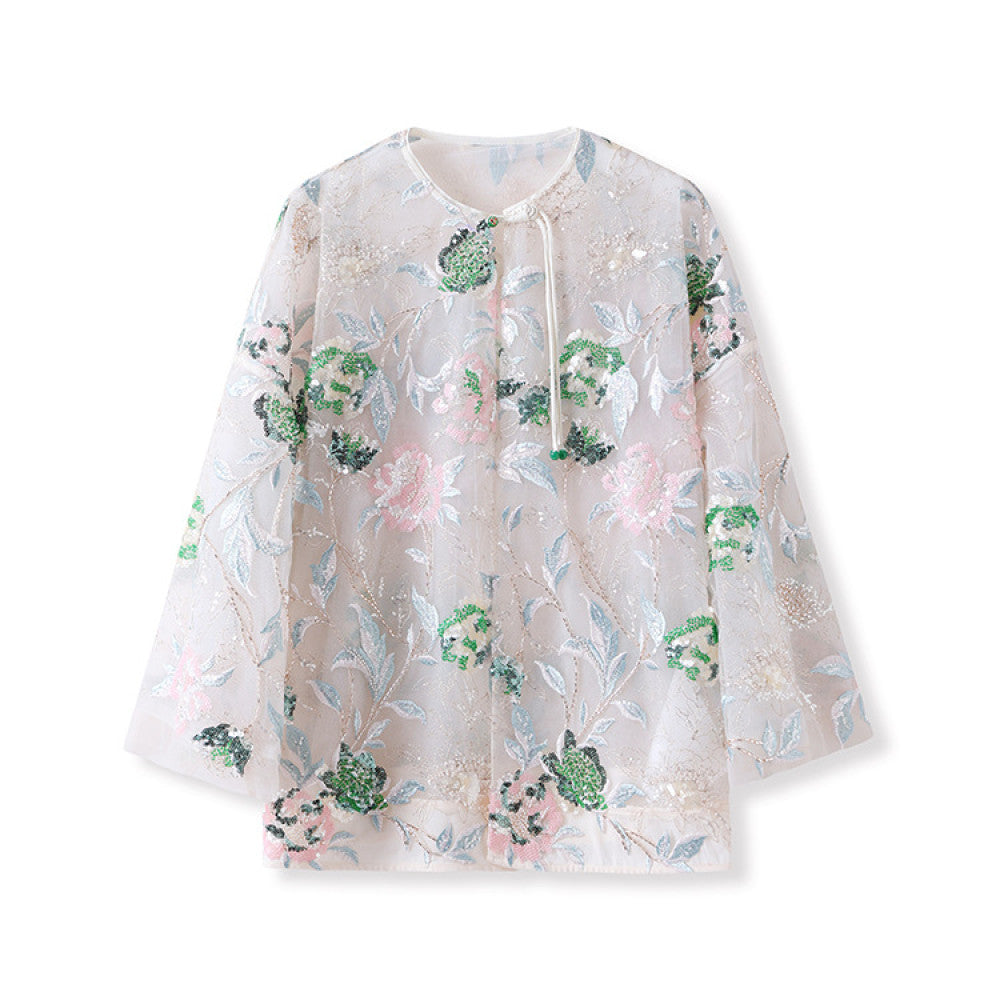 Tang suit Chinese style women s clothing 2025 new spring and summer daily wear retro heavy sequin embroidered top new Chinese style image 7