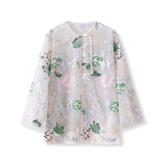 ASAYA3606 Daily wear retro heavy sequin embroidered top