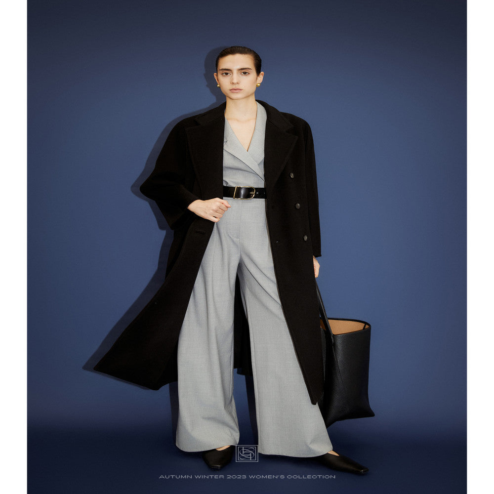 Le Samedi Stylish office lady custom color wool shirt wide leg pants set image 4