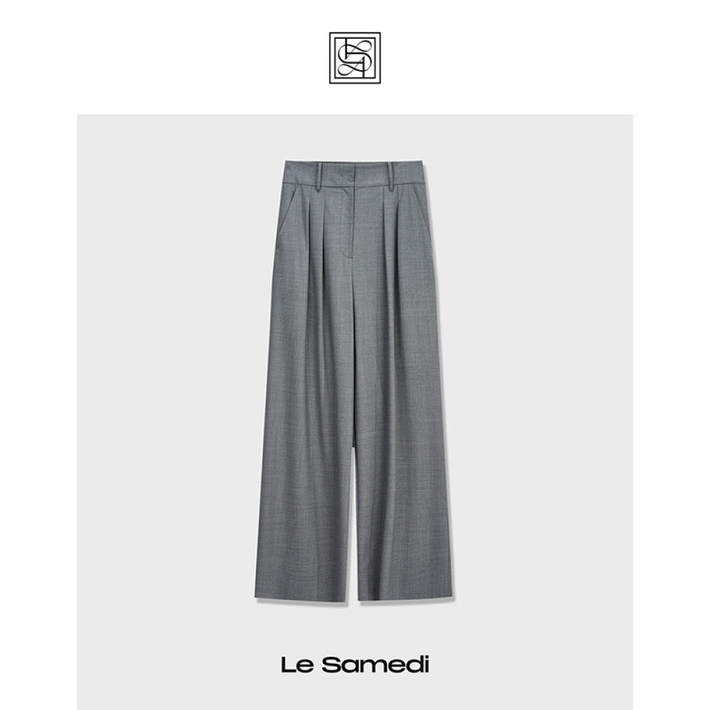 Le Samedi Stylish office lady custom color wool shirt wide leg pants set image 23