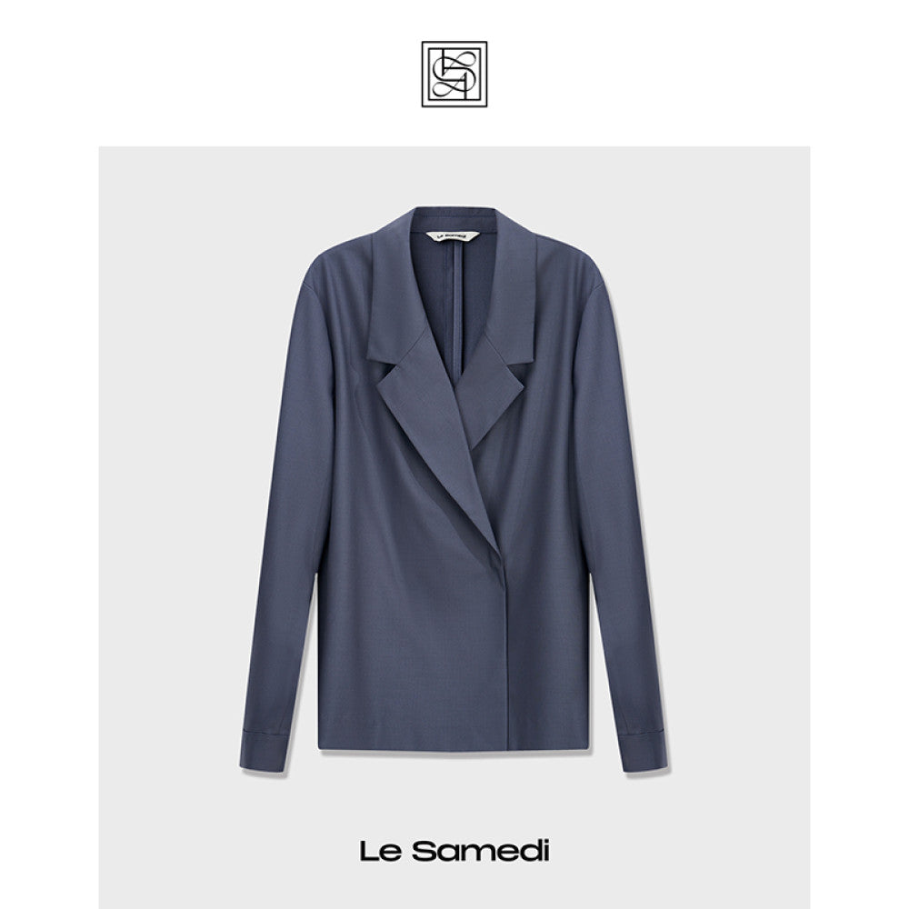 Le Samedi Stylish office lady custom color wool shirt wide leg pants set image 39