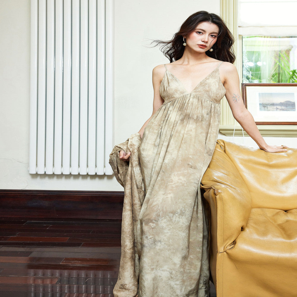 Colored suspenders V neck dress suit women s summer 2024 new loose coat new Chinese style long skirt three views image 3