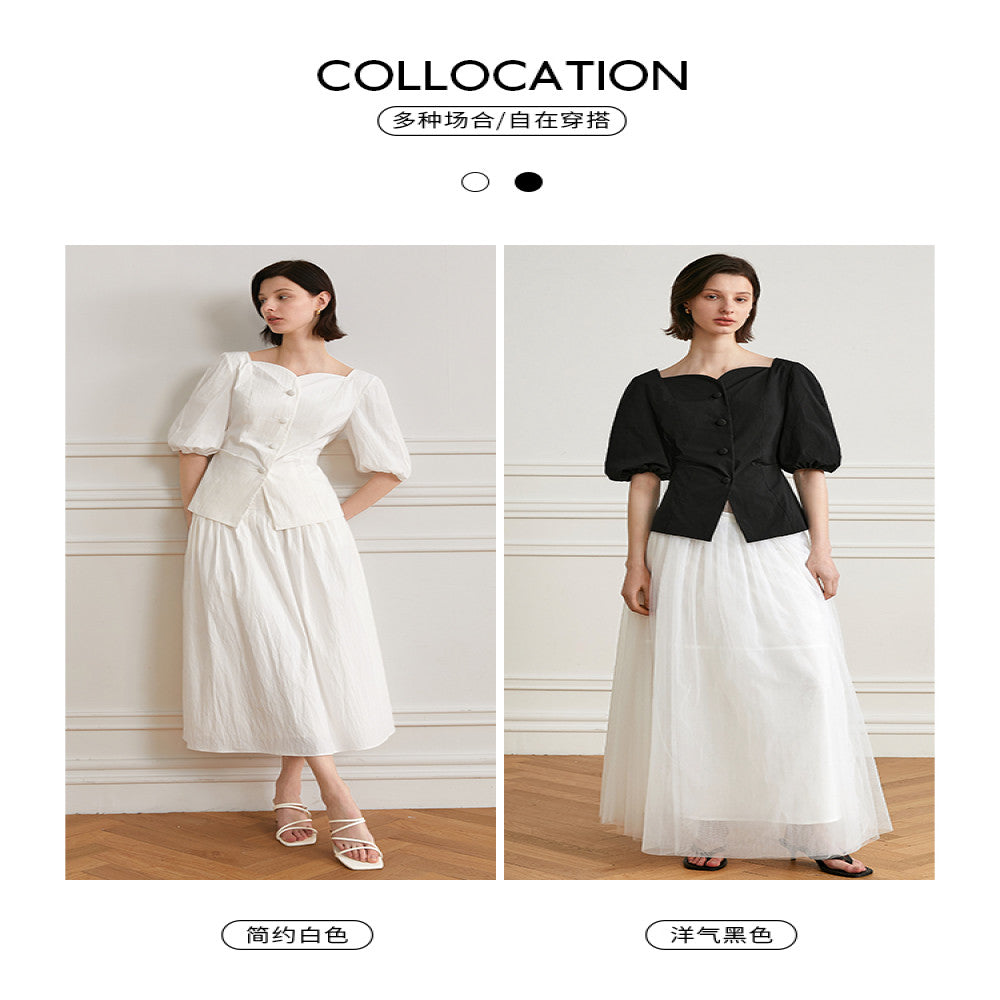 AEL original French retro casual bubble sleeve shirt 2025 autumn new white temperament chic shirt for women image 3