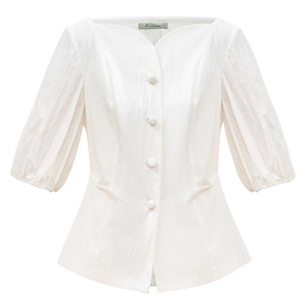 AEL original French retro casual bubble sleeve shirt 2025 autumn new white temperament chic shirt for women image 7