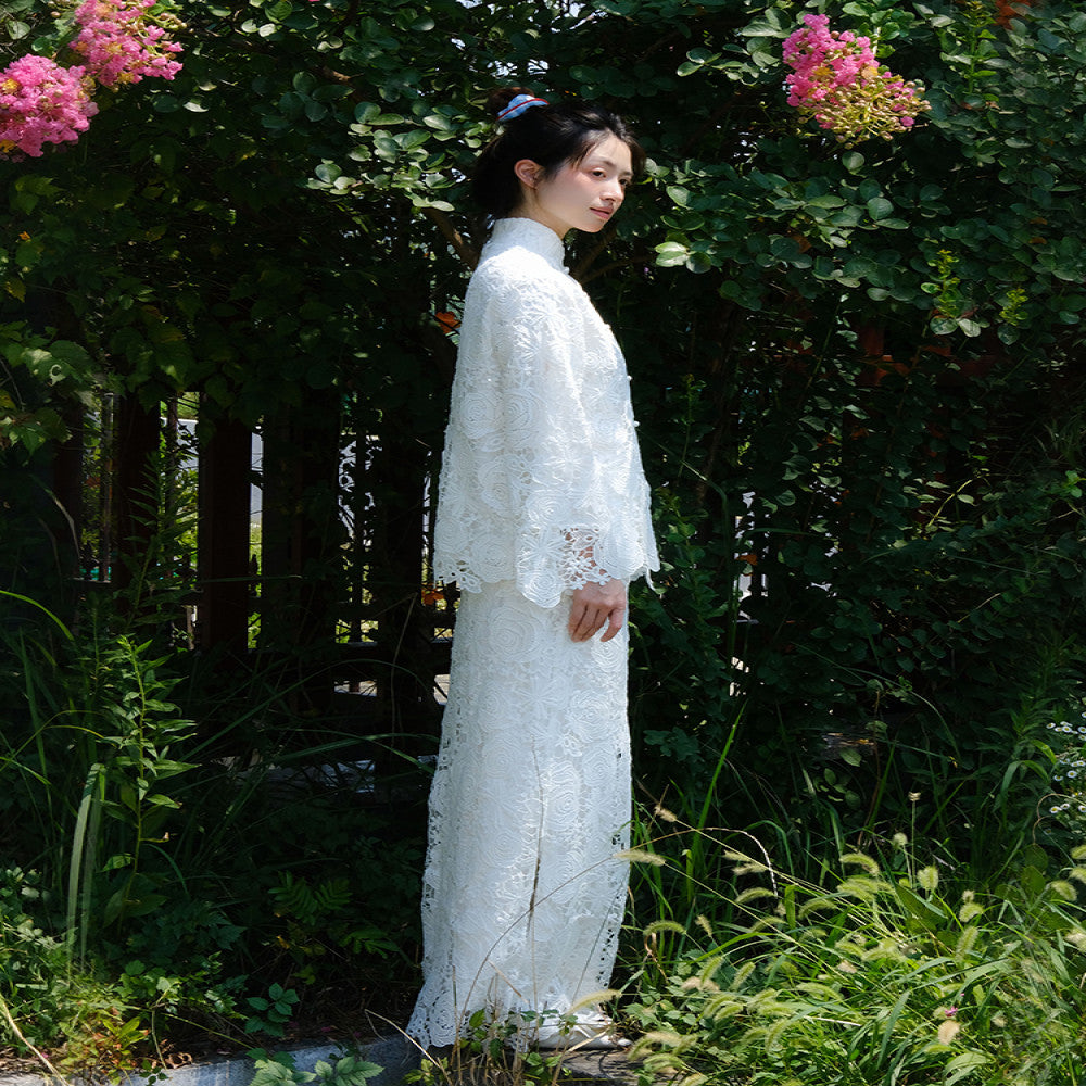 Note of Love White Luxury New Chinese Lace Improved Cheongsam Design for Bridal Morning Robe Dress image 2