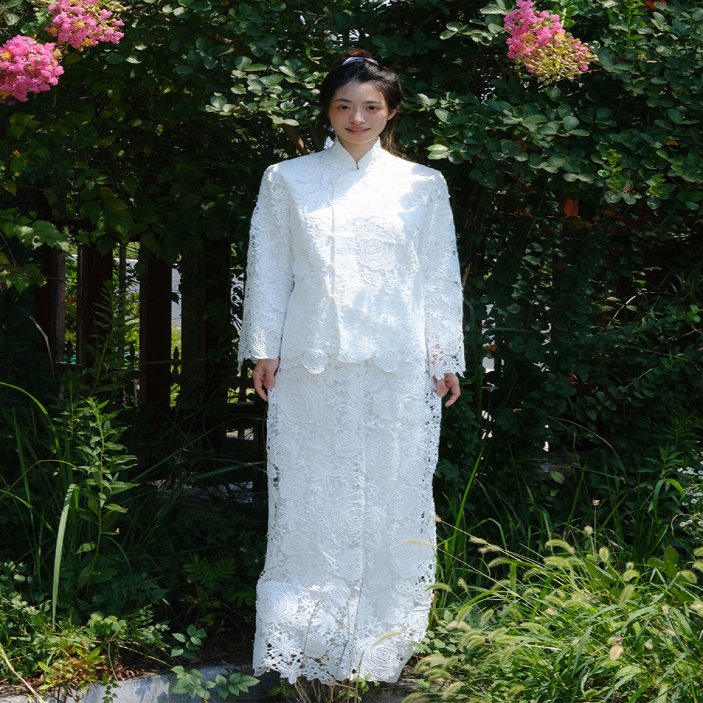 Note of Love White Luxury New Chinese Lace Improved Cheongsam Design for Bridal Morning Robe Dress image 7