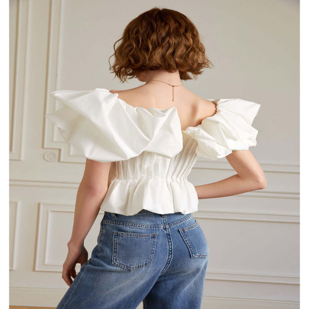 AEL original French ruffled flying sleeve top 2025 summer new holiday style pleated slim waist top image 5