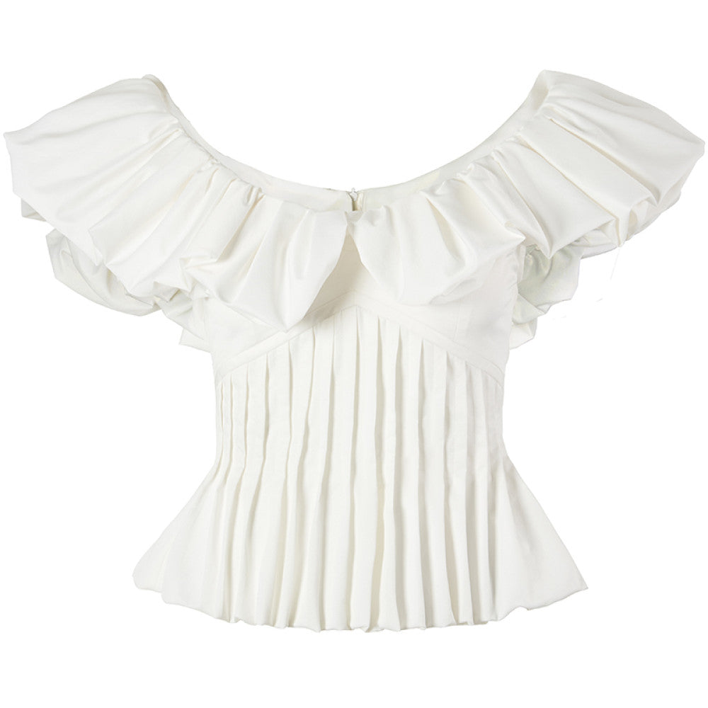 AEL original French ruffled flying sleeve top 2025 summer new holiday style pleated slim waist top image 8