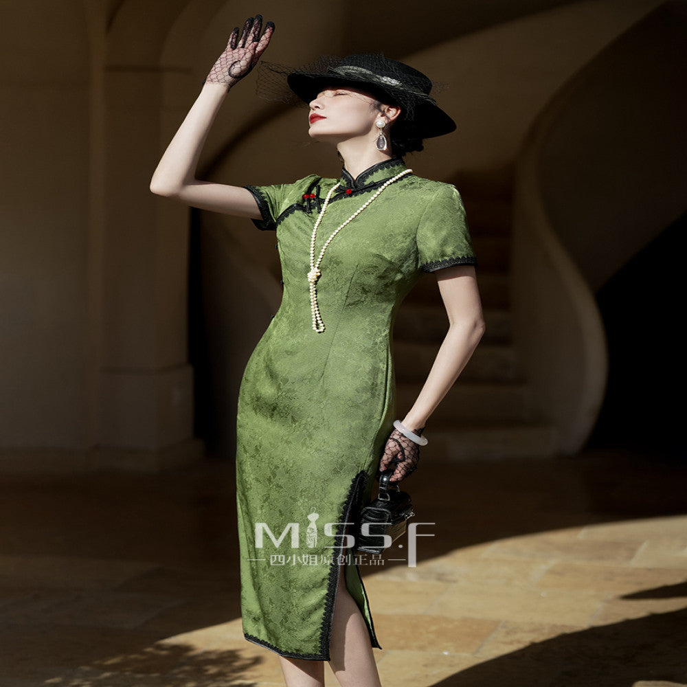 Four Miss Green Old Shanghai High end Cheongsam Short Style 2025 New Young Style Retro Republic of China Style Daily Wear image 2