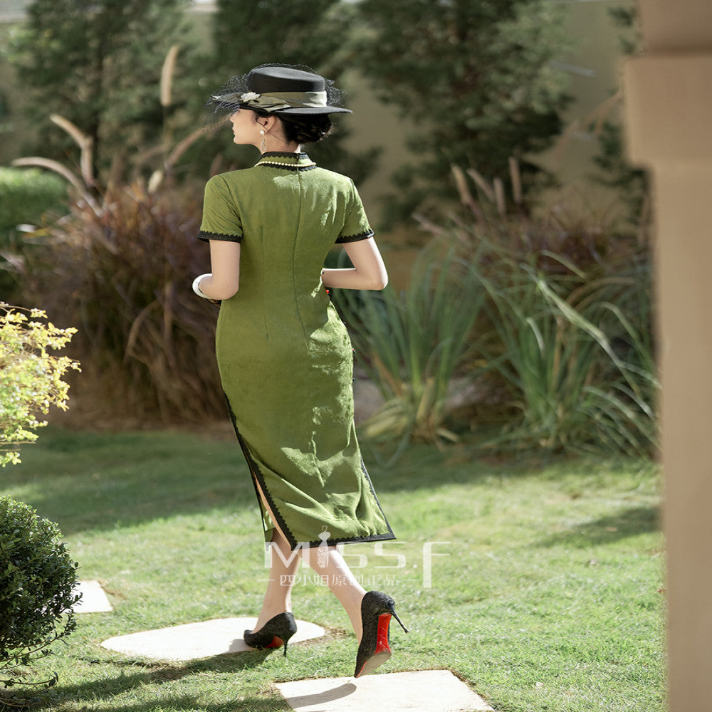 Four Miss Green Old Shanghai High end Cheongsam Short Style 2025 New Young Style Retro Republic of China Style Daily Wear image 5