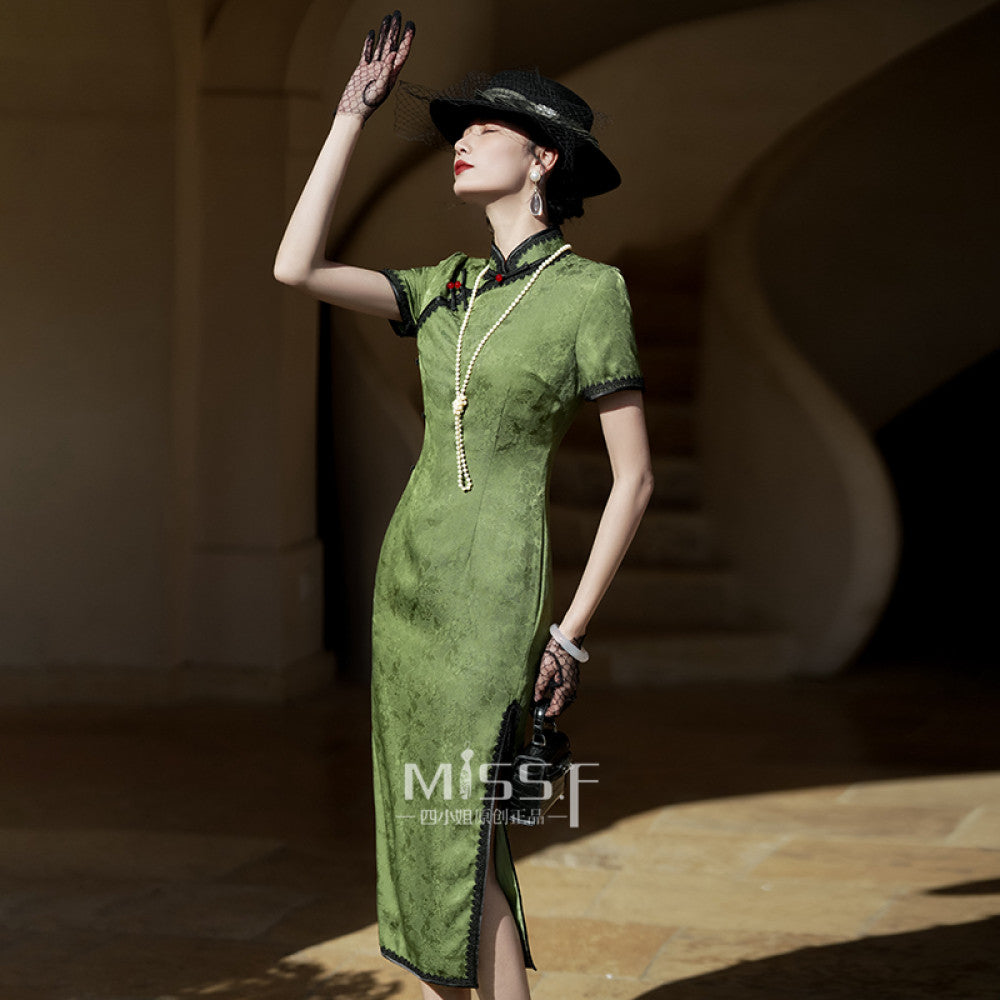 Four Miss Green Old Shanghai High end Cheongsam Short Style 2025 New Young Style Retro Republic of China Style Daily Wear image 12