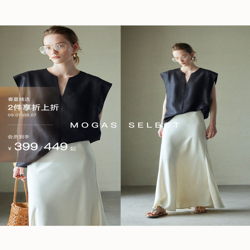 Mogas South French holiday heavyweight Lyocell blend French V neck T shirt sleeveless top vest women s summer outerwear image 0