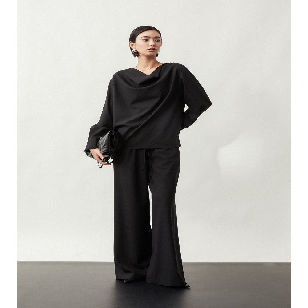 Le Samedi Relaxing R0w Style and Simple Aesthetics British Woolen Swing Neck Elastic Wide Leg Pants Set image 2