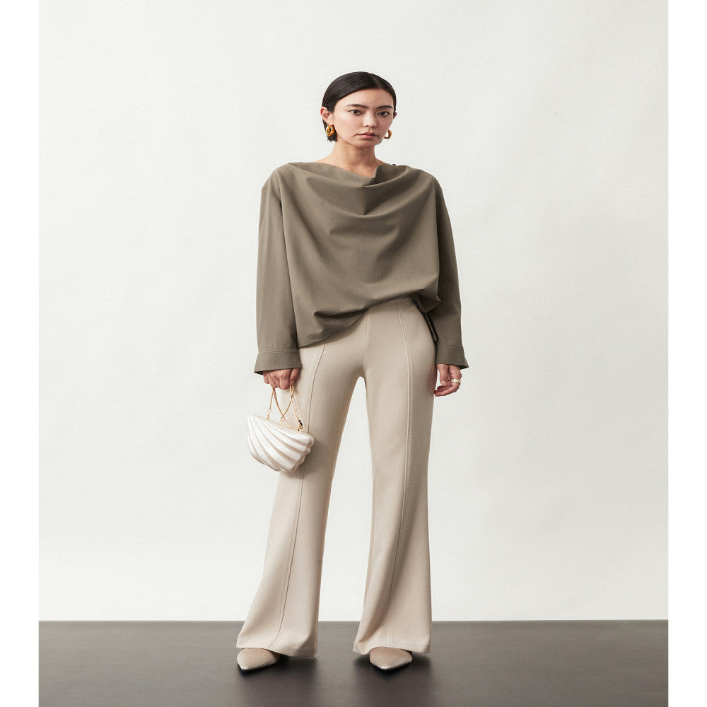 Le Samedi Relaxing R0w Style and Simple Aesthetics British Woolen Swing Neck Elastic Wide Leg Pants Set image 3